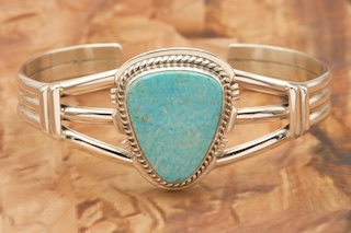 Genuine Kingman Turquoise Sterling Silver Navajo Bracelet